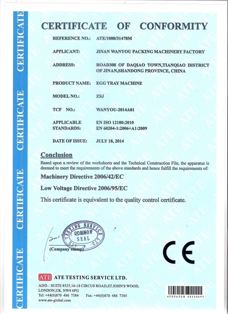 Porcellana Jinan Wanyou Packing Machinery Factory Certificazioni